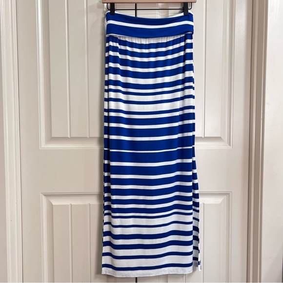 Athleta Womens Jersey Foldover Maxi Skirt in Blue & White Stripes, Size XS - Picture 7 of 7